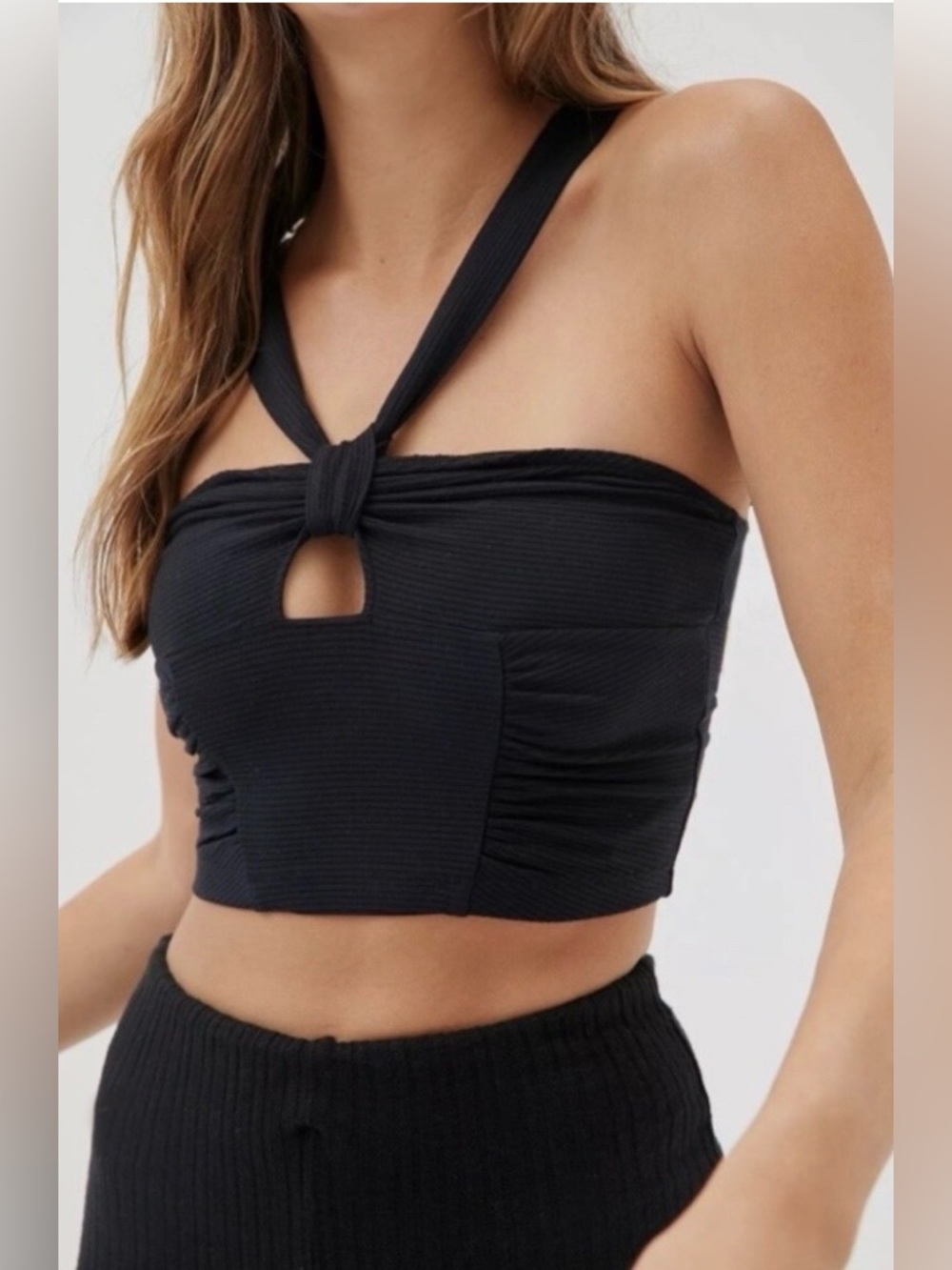 Urban Outfitters Black Halter Knot Cropped Tank Top, Size Small
